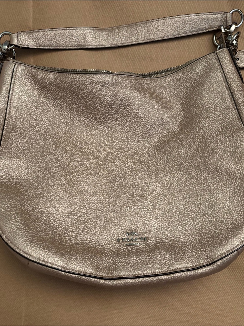 Coach Metallic Taupe Pebbled Leather Shoulder Bag